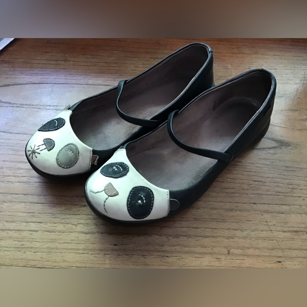 Camper Black Mary Jane Flats with Cream Panda Toe